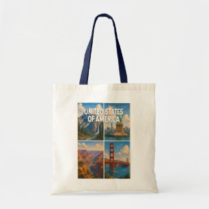 United States Collage Illustration Travel Art Tote Bag