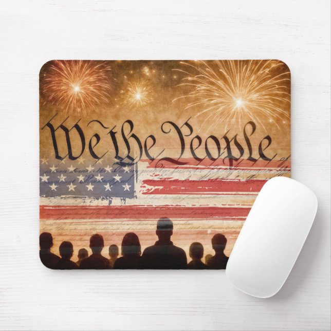 United States Constitution With Fireworks and Flag Mouse Pad (With Mouse)