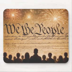 United States Constitution With Fireworks Mouse Pad