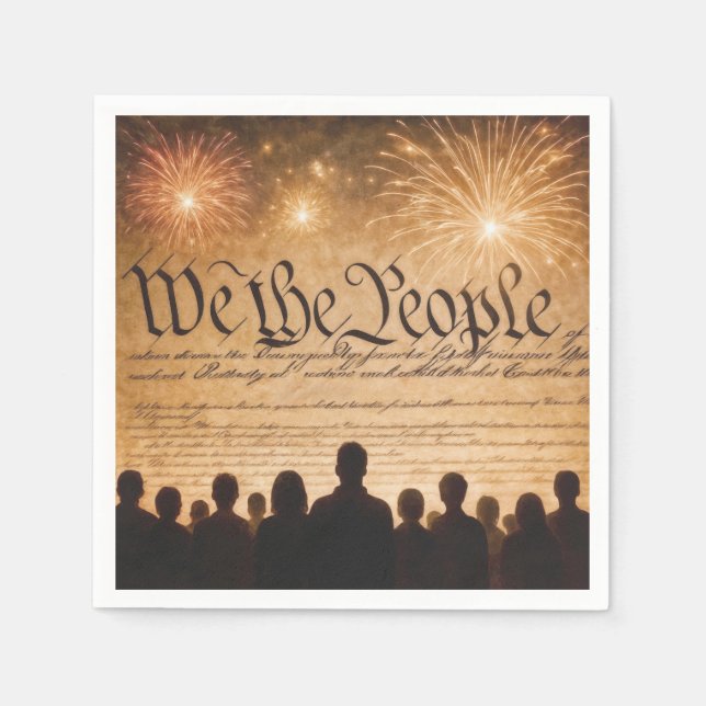United States Constitution With Fireworks Napkin (Front)