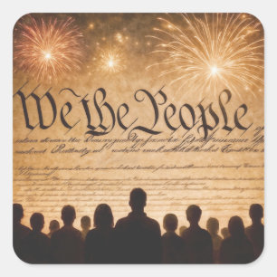 United States Constitution With Fireworks Square Sticker