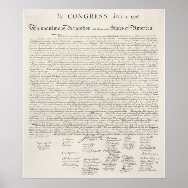 United States Declaration of Independence 1776 Poster (Front)