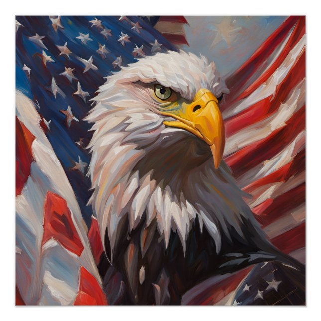 United States Flag and Bald Eagle  Poster (Front)