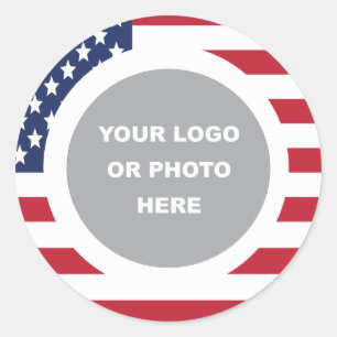 United States Flag Border with Logo Classic Round Sticker