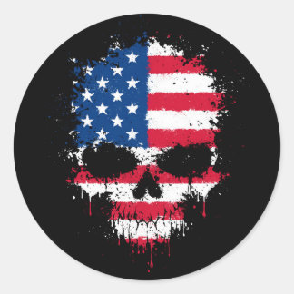United States Flag Dripping Splatter Skull Classic Round Sticker
