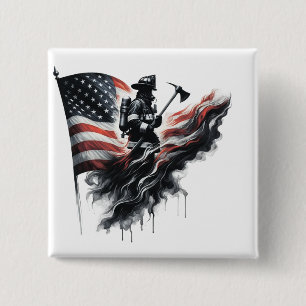 United States Flag. Firefighter 15 Cm Square Badge