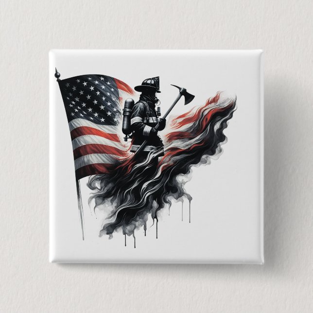  United States Flag. Firefighter 15 Cm Square Badge (Front)