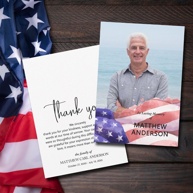 United States Flag Funeral Photo Thank You Card (United States flag funeral photo flat thank you cards)
