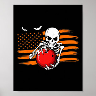 United States Flag Halloween Skeleton Usa Bowling Poster