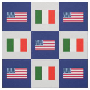 United States Flag, Italy Flag on Blue & Lt Grey Fabric