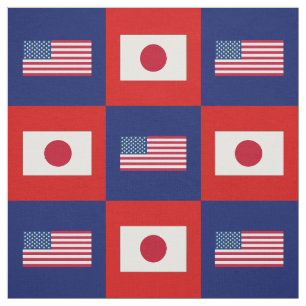 United States Flag, Japan Flag on Blue & Red Fabric