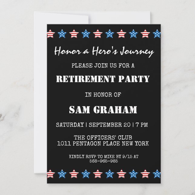 united states flag military retirement invitations (Front)