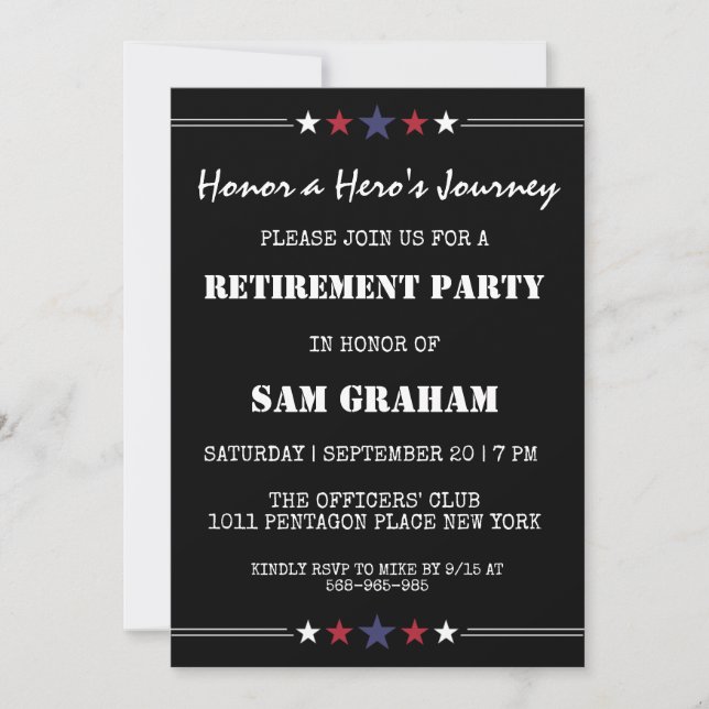 united states flag military retirement invitations (Front)
