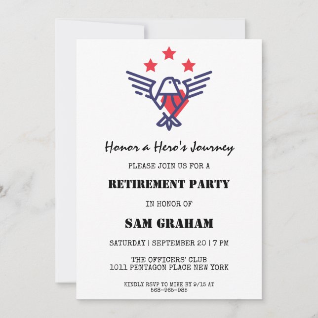 united states flag military retirement invitations (Front)