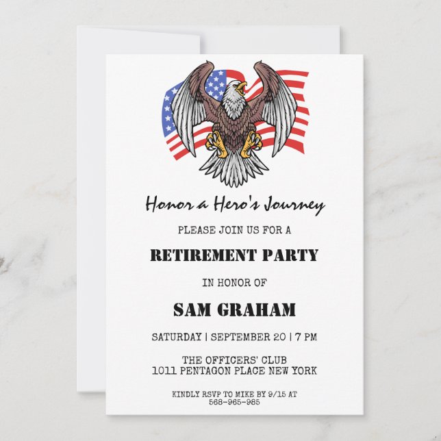 united states flag military retirement invitations (Front)