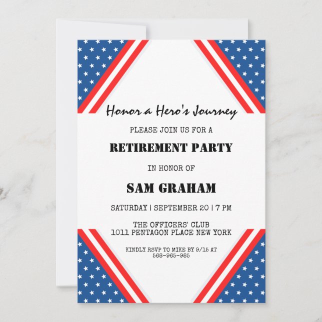 united states flag military retirement invitations (Front)