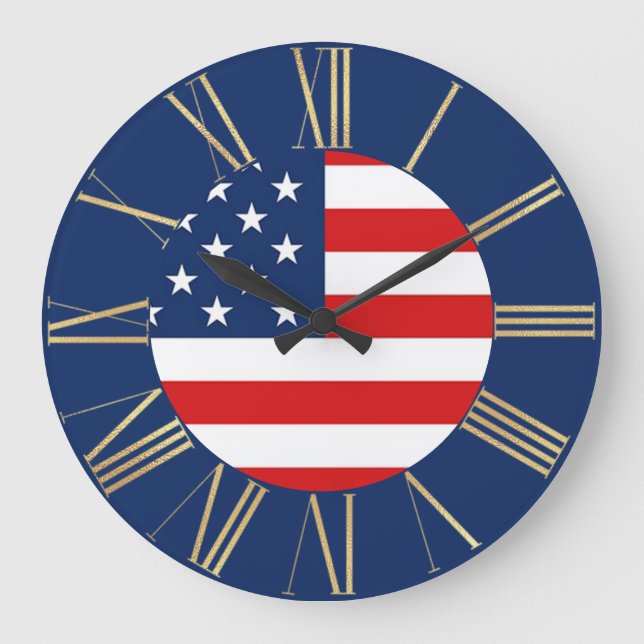 United States Flag on Blue Large Clock (Front)