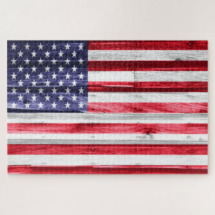 United States Flag on Wood Jigsaw Puzzle