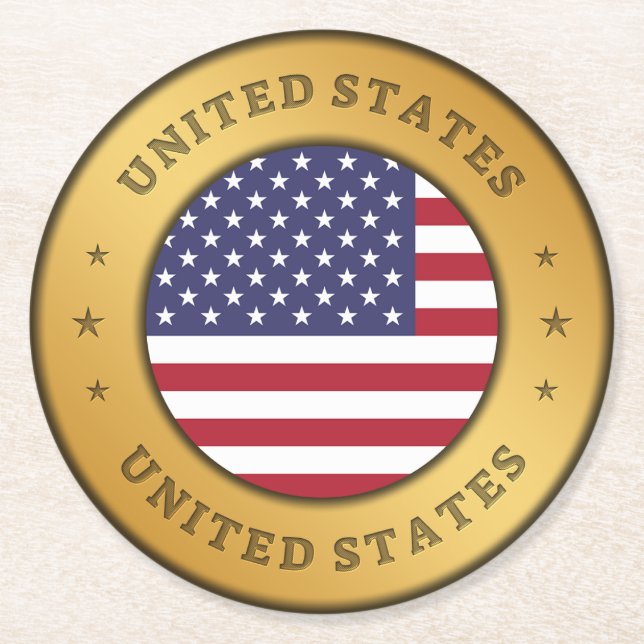 United States Flag Round Paper Coaster (Front)