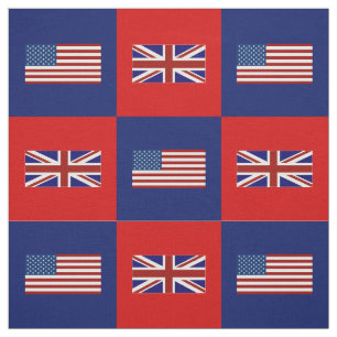 United States Flag, UK Flag on Blue and Red Fabric