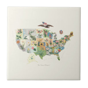 United States Flower Map - Our National Bouquet Ceramic Tile