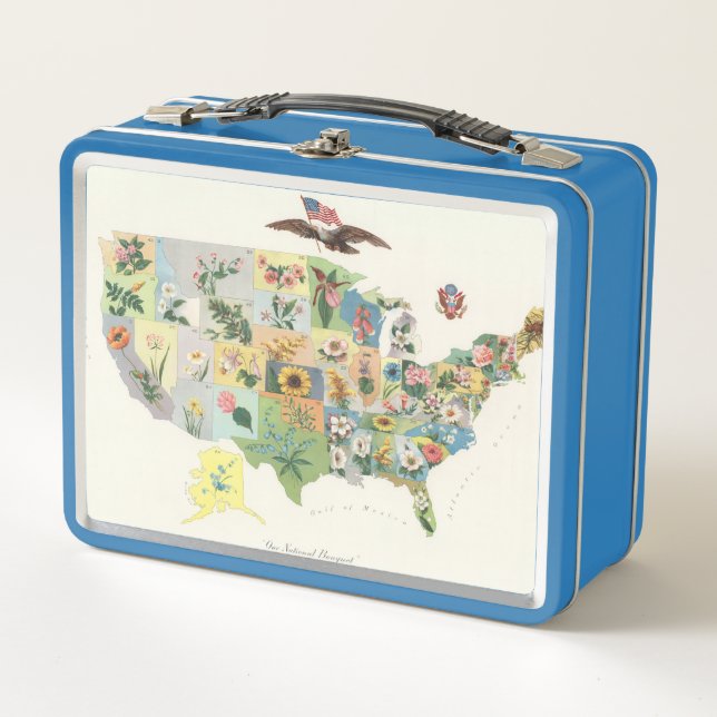 United States Flower Map - Our National Bouquet Metal Lunch Box (Front)