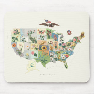 United States Flower Map - Our National Bouquet Mouse Pad