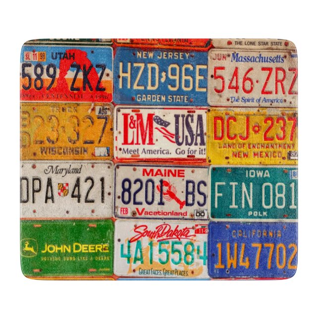 United States License Plates Art America Cutting Board (Front)