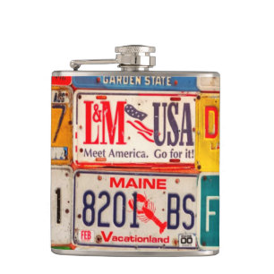 United States License Plates Art America Hip Flask