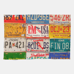 United States License Plates Art America Tea Towel