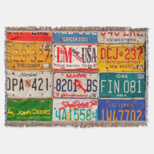 United States License Plates Art America Throw Blanket