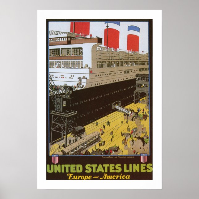 United States Line, Leviathan at Dock Poster (Front)