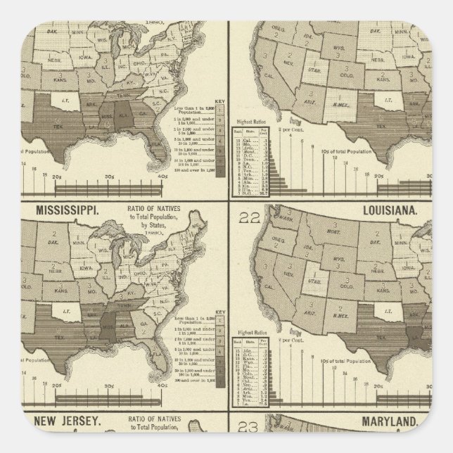 United States lithographed maps 2 Square Sticker (Front)