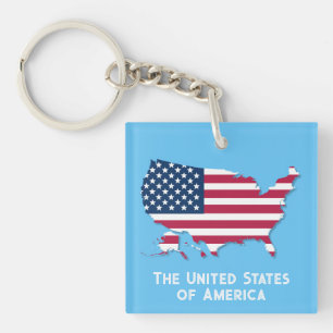 United States Map and Flag Red White Blue Elegant Key Ring