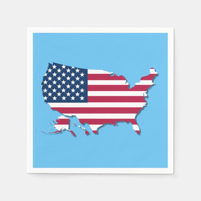 United States Map and Flag White Red and Blue Napkin (Front)