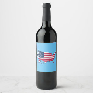United States Map and Flag White Red and Blue Wine Label