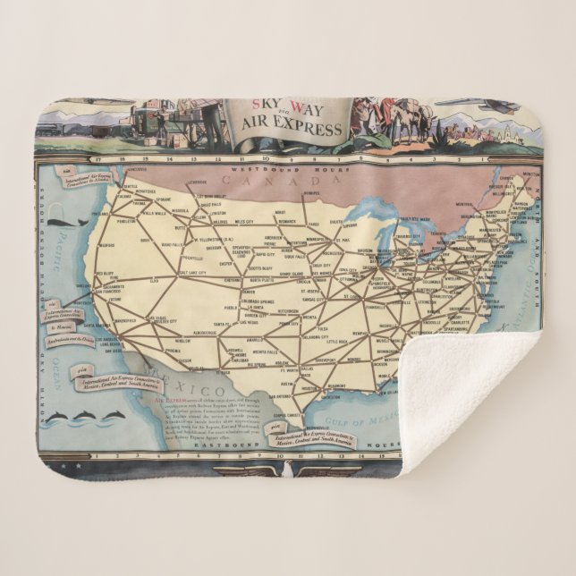 United States Map Ship the Skyway via Air Express Sherpa Blanket (Front (Horizontal))
