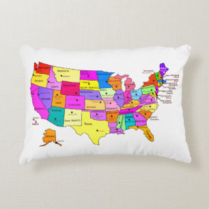 United States Map state names and capitals Decorative Cushion