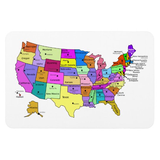 Usa Map With State Names United States Map State Names And Capitals Magnet | Zazzle.com.au