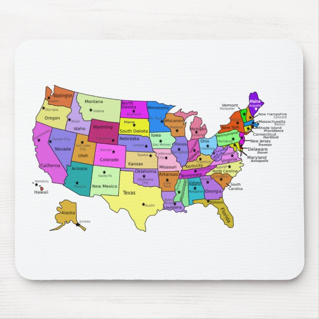 United States Map state names and capitals Mouse Pad (Front)