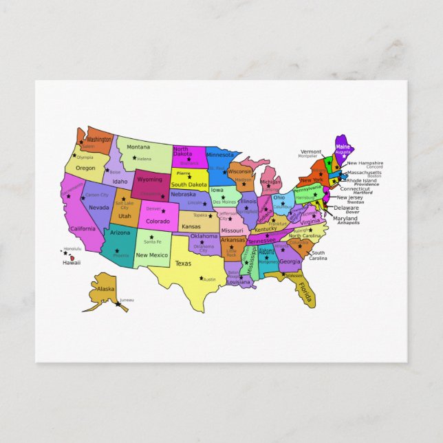 United States Map state names and capitals Postcard (Front)