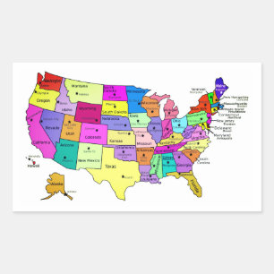 United States Map state names and capitals Rectangular Sticker
