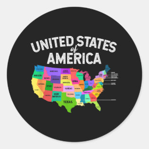 United States Map T-shirt US travel gift Classic Round Sticker
