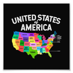 United States Map T-shirt US travel gift Photo Print