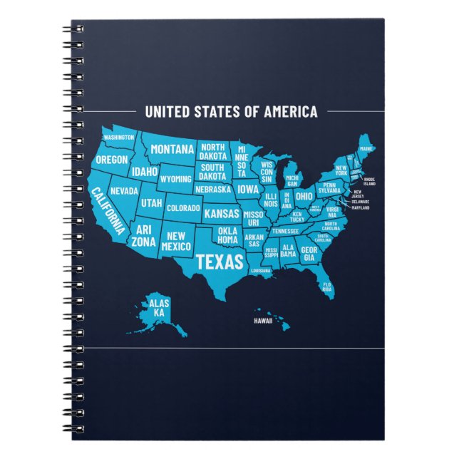 United States Map Teal Minimal Design Notebook (Front)