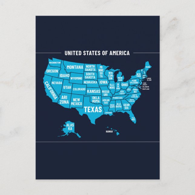 United States Map Teal Minimal Design Postcard (Front)