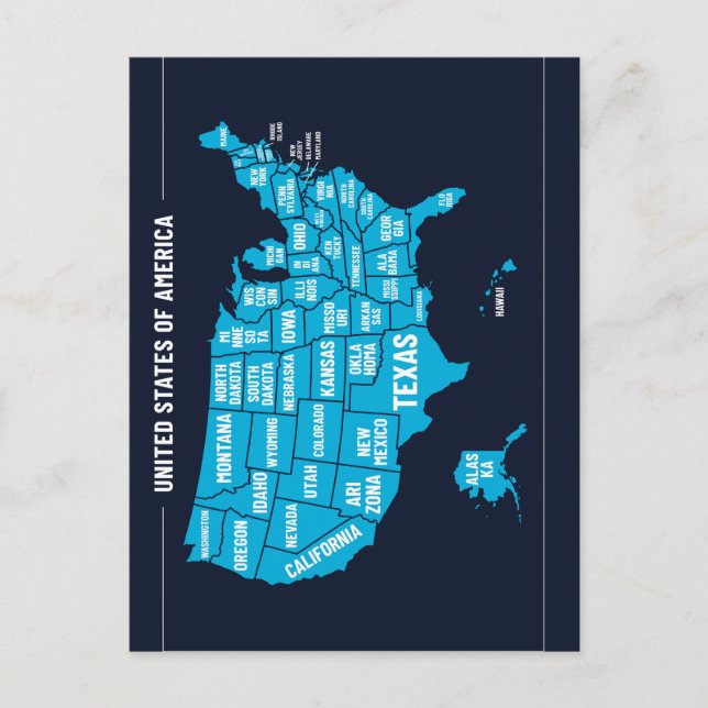 United States Map Teal Minimal Design Postcard (Front)