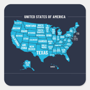 United States Map Teal Minimal Design Square Sticker