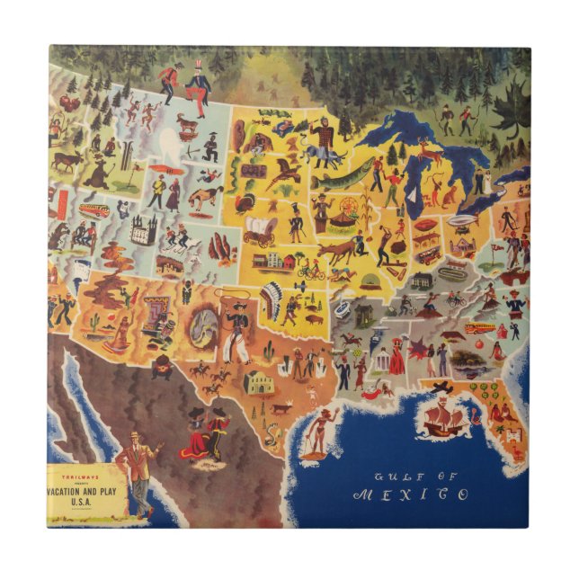 United States Map - Vacation and Play Ceramic Tile (Front)