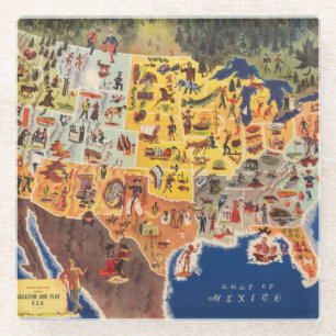 United States Map - Vacation and Play Glass Coaster